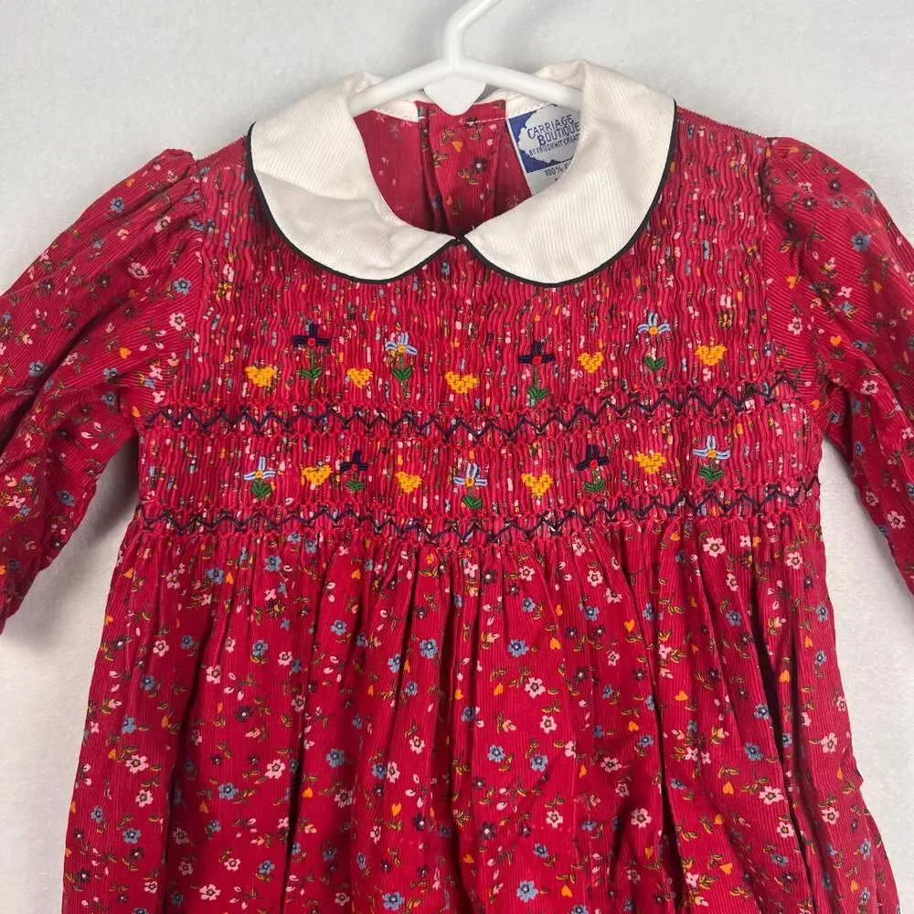 Vintage Carriage Boutiques Smocked Bubble Romper 3M Red Floral Peter Pan Baby